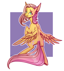Size: 801x891 | Tagged: safe, artist:lilith1light, fluttershy, pegasus, pony, g4, crying, female, looking at you, looking back, looking back at you, mare, open mouth, outline, sad, solo, spread wings, teary eyes, turned head, white outline, wings, wings down