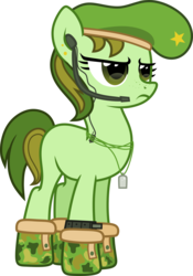 Size: 4319x6184 | Tagged: safe, artist:n0kkun, oc, oc only, oc:commando goer, earth pony, pony, absurd resolution, beret, blank flank, boots, dog tags, ear piercing, earpiece, earring, female, freckles, hat, jewelry, mare, piercing, shoes, simple background, solo, transparent background, watch, wristwatch