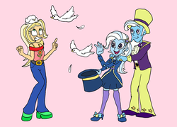 Size: 1505x1080 | Tagged: safe, artist:bugssonicx, jack pot, sunflower spectacle, trixie, human, equestria girls, g4, my little pony equestria girls: better together, beard, clothes, cute, equestria girls-ified, facial hair, family, father and child, father and daughter, female, high heels, male, mother and child, mother and daughter, ship:jacktacle, shoes, skirt, socks, thigh highs, trixie's parents