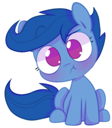 Size: 500x570 | Tagged: safe, artist:pinkiespresent, archer (character), scootablue, pony, g4, :t, cute, female, filly, looking at you, no pupils, simple background, sitting, solo, transparent background