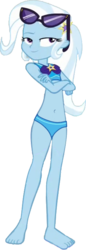 Size: 242x700 | Tagged: safe, edit, editor:grapefruitface, trixie, equestria girls, equestria girls specials, g4, my little pony equestria girls: better together, my little pony equestria girls: forgotten friendship, barefoot, beach shorts swimsuit, belly button, bikini, clothes, crossed arms, feet, female, missing accessory, not a vector, simple background, sleeveless, solo, swimsuit, transparent background, trixie's beach shorts swimsuit