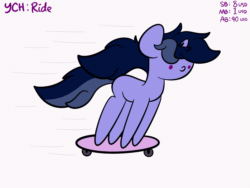 Size: 2000x1500 | Tagged: dead source, safe, artist:php142, oc, oc only, oc:purple flix, pony, animated, commission, gif, riding, skateboard, solo, text, ych example, your character here