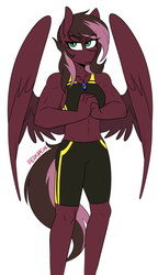 Size: 622x1080 | Tagged: safe, artist:redxbacon, oc, oc only, oc:masquerade, pegasus, anthro, amulet, athletic, female, jewelry, muscles, solo, spandex, sparring, toned, toned female