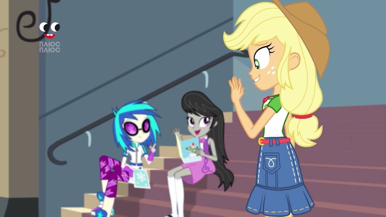 2137599 - safe, screencap, applejack, dj pon-3, octavia melody, vinyl  scratch, equestria girls, equestria girls specials, g4, my little pony equestria  girls: better together, my little pony equestria girls: holidays unwrapped,  female,