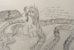 Size: 3793x2549 | Tagged: safe, artist:summersstarsepos643, oc, oc only, oc:summer stars, pony, unicorn, braid, high res, impossibly long braid, impossibly long hair, long hair, long mane, long tail, solo, traditional art