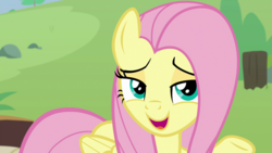 Size: 1920x1080 | Tagged: safe, screencap, angel bunny, fluttershy, pegasus, pony, g4, she talks to angel, bedroom eyes, body swap, cute, female, lidded eyes, mare, open mouth, shyabetes, smiling, solo, stupid sexy fluttershy