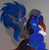 Size: 6534x6721 | Tagged: safe, artist:lunarcipher1, oc, changeling, pony, unicorn, absurd resolution, blue changeling, blushing, caption, cracked horn, cute, duo, duo male, embarrassed, fangs, horn, image macro, long mane, looking up, male, noogie, one eye closed, simple background, sitting, stallion, text, tongue out
