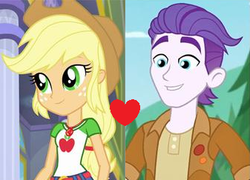 Size: 337x243 | Tagged: safe, edit, edited screencap, screencap, applejack, dirk thistleweed, accountibilibuddies, accountibilibuddies: snips, equestria girls, g4, my little pony equestria girls: choose your own ending, appledirk, crack shipping, female, geode of super strength, magical geodes, male, shipping, shipping domino, straight
