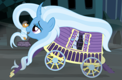 Size: 3451x2280 | Tagged: safe, artist:badumsquish, derpibooru exclusive, quibble pants, trixie, earth pony, monster pony, object pony, oboroguruma, original species, pony, youkai, g4, boop, bound, canterlot, cart, curtains, curved horn, dark, dialogue, duo, eye contact, face to face, female, floppy ears, fog, grin, gritted teeth, hair hold, heart, high res, holding a pony, horn, lidded eyes, looking at each other, macro, male, mare, night, not salmon, open mouth, ponified, prehensile mane, scared, scrunchy face, sharp teeth, show accurate, size difference, smiling, smug, species swap, spooky, stallion, street, teeth, trixie's wagon, uber, wat, window, your uber has arrived