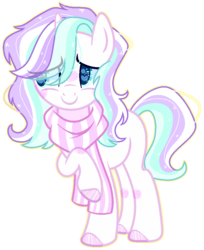 Size: 742x908 | Tagged: safe, artist:dreamybae, artist:kurosawakuro, oc, oc only, pony, base used, blushing, clothes, female, hair over one eye, heart, mare, multicolored hair, offspring, parent:double diamond, parent:starlight glimmer, parents:glimmerdiamond, raised hoof, scarf, solo