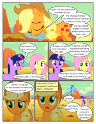 Size: 612x792 | Tagged: safe, artist:newbiespud, edit, edited screencap, screencap, applejack, fluttershy, rainbow dash, twilight sparkle, earth pony, pegasus, pony, unicorn, comic:friendship is dragons, g4, the last roundup, comic, desert, dialogue, eyes closed, female, flying, freckles, frown, hat, hooves, horn, mare, open mouth, sad, screencap comic, smiling, unicorn twilight