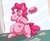 Size: 3433x2801 | Tagged: safe, artist:graphenescloset, pinkie pie, pony, series:pinkie breaks the fourth wall, g4, belly, belly button, big belly, cupcake, eating, fat, female, food, food baby, fourth wall, high res, incentive drive, overeating, pudgy pie, solo, stuffed, weight gain, weight gain sequence