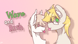 Size: 1920x1080 | Tagged: safe, artist:chebypattern, oc, oc only, oc:wave, oc:white mouse, bat pony, pony, unicorn, bat pony oc, bright, cute, gift art, pale color, simple background, smiling, soft color