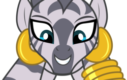 Size: 5309x3375 | Tagged: safe, artist:sketchmcreations, zecora, zebra, g4, she talks to angel, bracelet, ear piercing, earring, female, jewelry, leg rings, looking at you, looking down, mare, piercing, quadrupedal, simple background, smiling, solo, transparent background, vector