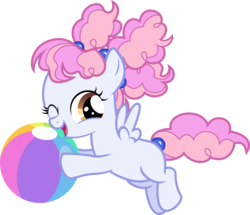 Size: 3485x3000 | Tagged: safe, artist:sollace, cotton puff, pegasus, pony, between dark and dawn, g4, .svg available, beach ball, cute, cuteness overload, female, filly, flying, foal, high res, hnnng, looking back, mare, one eye closed, open mouth, pigtails, pony tails, show accurate, solo, transparent, transparent background, vector, wink