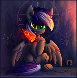 Size: 1014x1017 | Tagged: safe, artist:atlas-66, oc, oc only, oc:herpy, pegasus, pony, gift art, heterochromia, lava lamp, looking at you, sitting, smiling, solo