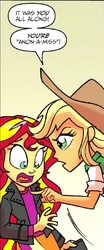Size: 295x711 | Tagged: safe, idw, applejack, sunset shimmer, equestria girls, g4, anon-a-miss