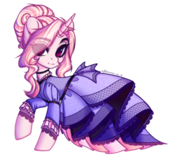 Size: 2448x2192 | Tagged: safe, artist:shenki, oc, oc:dixie, pony, unicorn, clothes, dress, eye clipping through hair, high res, pink, simple background, solo, transparent background