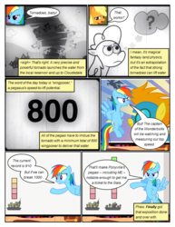 Size: 612x792 | Tagged: safe, artist:newbiespud, edit, edited screencap, screencap, applejack, blaze, rainbow dash, earth pony, pegasus, pony, comic:friendship is dragons, g4, hurricane fluttershy, clothes, comic, dialogue, female, flying, freckles, goggles, grin, hat, hooves, mare, open mouth, presentation, question mark, screencap comic, smiling, spread wings, tornado, uniform, wings, wonderbolts, wonderbolts uniform