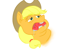 Size: 1600x1200 | Tagged: artist needed, safe, applejack, earth pony, pony, g4, 4chan, apple, drawthread, drool, female, food, full mouth, neck roll, solo, that pony sure does love apples