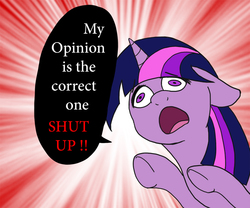 Size: 800x665 | Tagged: safe, artist:slamjam, twilight sparkle, alicorn, pony, g4, female, mare, mouthpiece, open mouth, opinion, opinions on the internet, raised hoof, solo, speech bubble
