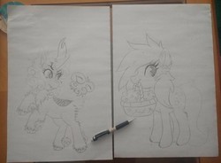 Size: 1903x1403 | Tagged: safe, artist:annuthecatgirl, derpy hooves, kirin, g4, basket, ear fluff, female, kirin-ified, mouth hold, solo, species swap, traditional art, wip