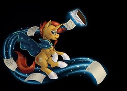 Size: 3728x2685 | Tagged: safe, artist:anadukune, sunburst, pony, unicorn, g4, black background, book, cape, clothes, glasses, high res, male, paper, rearing, simple background, solo, stallion