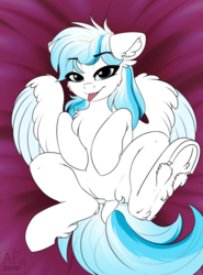 Size: 3618x4887 | Tagged: safe, artist:airfly-pony, oc, oc only, oc:wind feather, pony, rcf community, cheek fluff, chest fluff, dock, ear fluff, featureless crotch, female, leg fluff, solo, tongue out