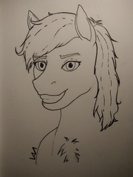 Size: 3120x4160 | Tagged: safe, artist:0-van-0, rainbow dash, pegasus, pony, g4, bust, female, ink, mare, monochrome, portrait, smiling, solo, traditional art