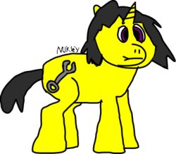 Size: 352x308 | Tagged: safe, artist:nukley, oc, oc only, pony, unicorn, black mane, male, purple eyes, signature, simple background, solo, stallion, transparent background, yellow coat