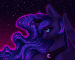 Size: 1788x1423 | Tagged: safe, artist:avrameow, princess luna, alicorn, pony, g4, crown, eyeshadow, female, jewelry, looking at you, makeup, mare, peytral, regalia, smiling, solo, starry night