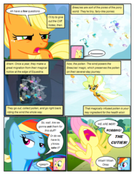 Size: 612x792 | Tagged: safe, artist:newbiespud, edit, edited screencap, screencap, applejack, breezette, cotton (g4), fluttershy, rainbow dash, twinkle (g4), twirly, breezie, earth pony, pegasus, pony, comic:friendship is dragons, g4, angry, comic, dialogue, eeee, eyes closed, female, flying, freckles, happy, hat, mare, saddle bag, screencap comic, smiling, surprised, suspicious, unnamed breezie, unnamed character, yelling
