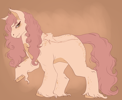 Size: 3415x2813 | Tagged: safe, artist:teatoffee, oc, oc only, earth pony, pony, abstract background, blank flank, freckles, high res, offspring, parent:big macintosh, parent:fluttershy, parents:fluttermac, raised hoof, solo, unshorn fetlocks