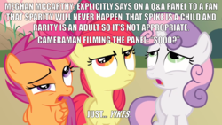 Size: 2000x1125 | Tagged: safe, edit, edited screencap, screencap, g4, hearts and hooves day (episode), season 2, angry, caption, disgusted, eye twitch, female, frown, hearts and hooves day, image macro, male, meghan mccarthy, meme, reaction image, text