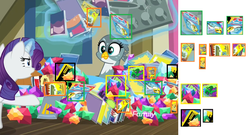 Size: 1711x924 | Tagged: safe, edit, edited screencap, screencap, gabby, rarity, dragon dropped, g4, action comics #1, archie comics, comics, discovery family logo, power ponies
