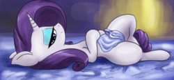 Size: 2000x930 | Tagged: safe, artist:t72b, derpibooru exclusive, rarity, pony, unicorn, g4, bed, bedroom eyes, covering, eyeshadow, female, lidded eyes, looking at you, makeup, mare, on back, smiling, solo