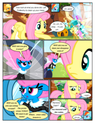 Size: 612x792 | Tagged: safe, artist:newbiespud, edit, edited screencap, screencap, applejack, fluttershy, rainbow dash, seabreeze, twinkle (g4), twirly, breezie, earth pony, pegasus, pony, comic:friendship is dragons, g4, clothes, comic, dialogue, female, fluttershy's cottage (interior), flying, freckles, frown, hat, looking down, male, mare, sad, screencap comic, smiling, unamused, unnamed breezie, unnamed character, worried