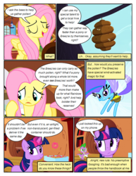 Size: 612x792 | Tagged: safe, artist:newbiespud, edit, edited screencap, screencap, fluttershy, spike, twilight sparkle, alicorn, bee, breezie, dragon, pegasus, pony, unicorn, comic:friendship is dragons, g4, beehive, comic, container, dialogue, eyes closed, female, flying, frown, glowing horn, golden oaks library, horn, magic, mare, saddle bag, screencap comic, slit pupils, smiling, speech bubble, telekinesis, unicorn twilight, unnamed breezie, unnamed character