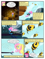 Size: 612x792 | Tagged: safe, artist:newbiespud, edit, edited screencap, screencap, fluttershy, pinkie pie, seabreeze, bee, breezie, earth pony, insect, pegasus, pony, comic:friendship is dragons, g4, angry, beehive, clothes, comic, dialogue, female, flying, frown, male, mare, screencap comic, smiling, speech bubble, worried