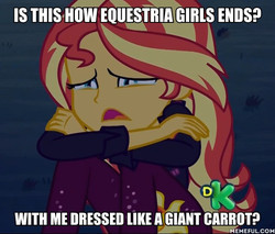 Size: 600x512 | Tagged: safe, edit, edited screencap, screencap, sunset shimmer, equestria girls, equestria girls specials, g4, my little pony equestria girls: better together, my little pony equestria girls: holidays unwrapped, my little pony equestria girls: sunset's backstage pass, caption, cropped, discussion by background ponies, discussion in the comments, female, image macro, memeful.com, sad, solo, sunsad shimmer, text, the end of equestria girls, thems the breaks