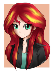 Size: 1200x1600 | Tagged: dead source, safe, artist:redvalshay, sunset shimmer, human, g4, bust, cute, female, humanized, shimmerbetes, solo