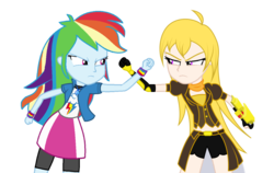 Size: 4000x2525 | Tagged: safe, artist:lhenao, rainbow dash, human, equestria girls, g4, crossover, ember celica, equestria girls-ified, geode of super speed, magical geodes, robotic arm, rwby, yang xiao long