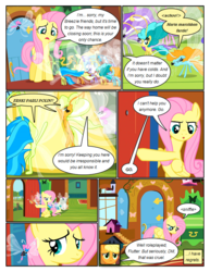 Size: 612x792 | Tagged: safe, artist:newbiespud, edit, edited screencap, screencap, applejack, cotton (g4), fluttershy, seabreeze, twinkle (g4), twirly, breezie, earth pony, pegasus, pony, comic:friendship is dragons, g4, clothes, comic, dialogue, female, fluttershy's cottage (interior), flying, glare, looking down, looking up, male, mare, pointing, sad, screencap comic, sneezing, unnamed breezie, unnamed character