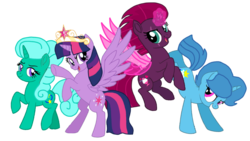 Size: 1920x1080 | Tagged: safe, artist:徐詩珮, fizzlepop berrytwist, glitter drops, spring rain, tempest shadow, twilight sparkle, alicorn, pony, unicorn, g4, my little pony: the movie, artificial wings, augmented, base used, big crown thingy, broken horn, crown, female, horn, jewelry, lesbian, magic, magic wings, mare, polyamory, regalia, ship:glitterlight, ship:glittershadow, ship:sprglitemplight, ship:springdrops, ship:springlight, ship:springshadow, ship:springshadowdrops, ship:tempestlight, shipping, simple background, transparent background, twilight sparkle (alicorn), wings