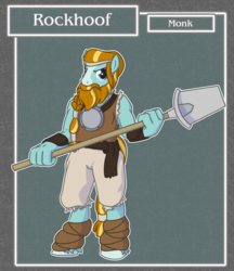 Size: 1688x1950 | Tagged: safe, artist:brownie-bytes, rockhoof, anthro, unguligrade anthro, g4, clothes, crossover, fantasy class, final fantasy, monk, rockhoof's shovel, solo
