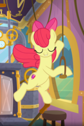 Size: 552x819 | Tagged: safe, screencap, apple bloom, earth pony, pony, g4, growing up is hard to do, bitch i'm fabulous, bow, cropped, cutie mark, eyes closed, female, hair bow, mare, older, older apple bloom, smiling, solo, the cmc's cutie marks