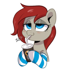 Size: 2000x2000 | Tagged: safe, artist:oofycolorful, oc, oc only, oc:ponepony, pony, blushing, buffalo wild wings, clothes, high res, sipping, socks, solo, striped socks