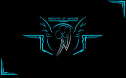 Size: 1600x1000 | Tagged: safe, artist:brisineo, fallout equestria, g4, black background, logo, ministry of awesome, no pony, rainbow dash's cutie mark, simple background, wallpaper, wings