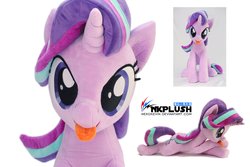 Size: 4096x2731 | Tagged: safe, artist:nekokevin, starlight glimmer, pony, unicorn, series:nekokevin's glimmy, g4, crossed hooves, female, irl, looking at you, lying down, mare, photo, plushie, sitting, smiling, solo, tongue out, watermark