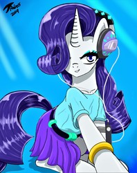 Size: 6800x8580 | Tagged: safe, artist:radiancebreaker, rarity, pony, g4, absurd resolution, clothes, equestria girls outfit, female, headphones, rarity day, solo